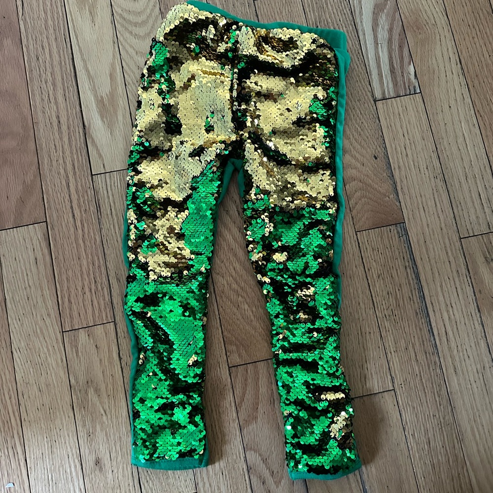 Kids Sequin Leggings - Green and Gold
